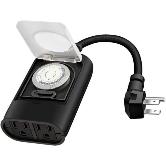 Outdoor Light Timer Outlet, 24 Hour Mechanical Timer Switch, Heavy Duty - Picture 1 of 7